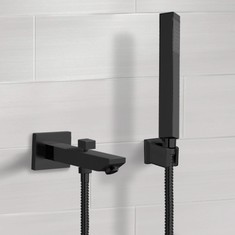 Matte Black Wall Mounted Tub Spout Set with Hand Shower